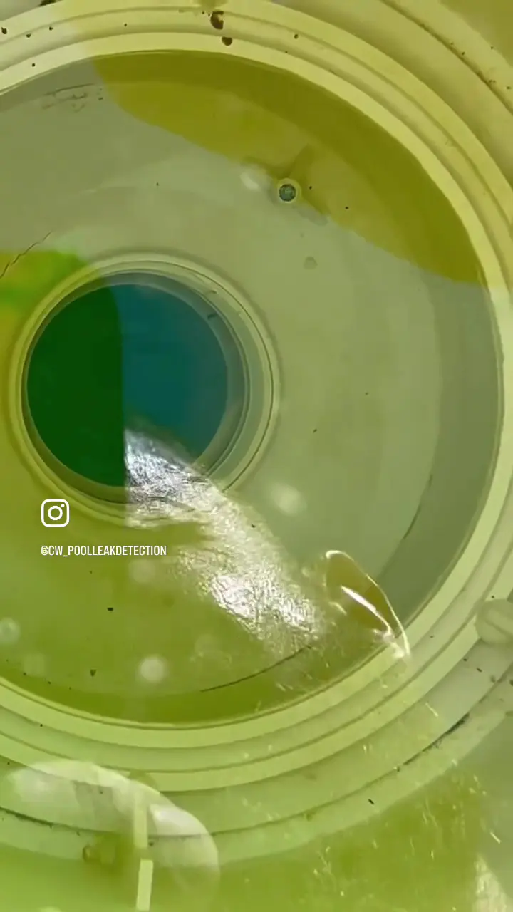 Green pool water viewed through a circular leak detection device opening - Carlito's Way Pool Leak Detection, Miami, FL